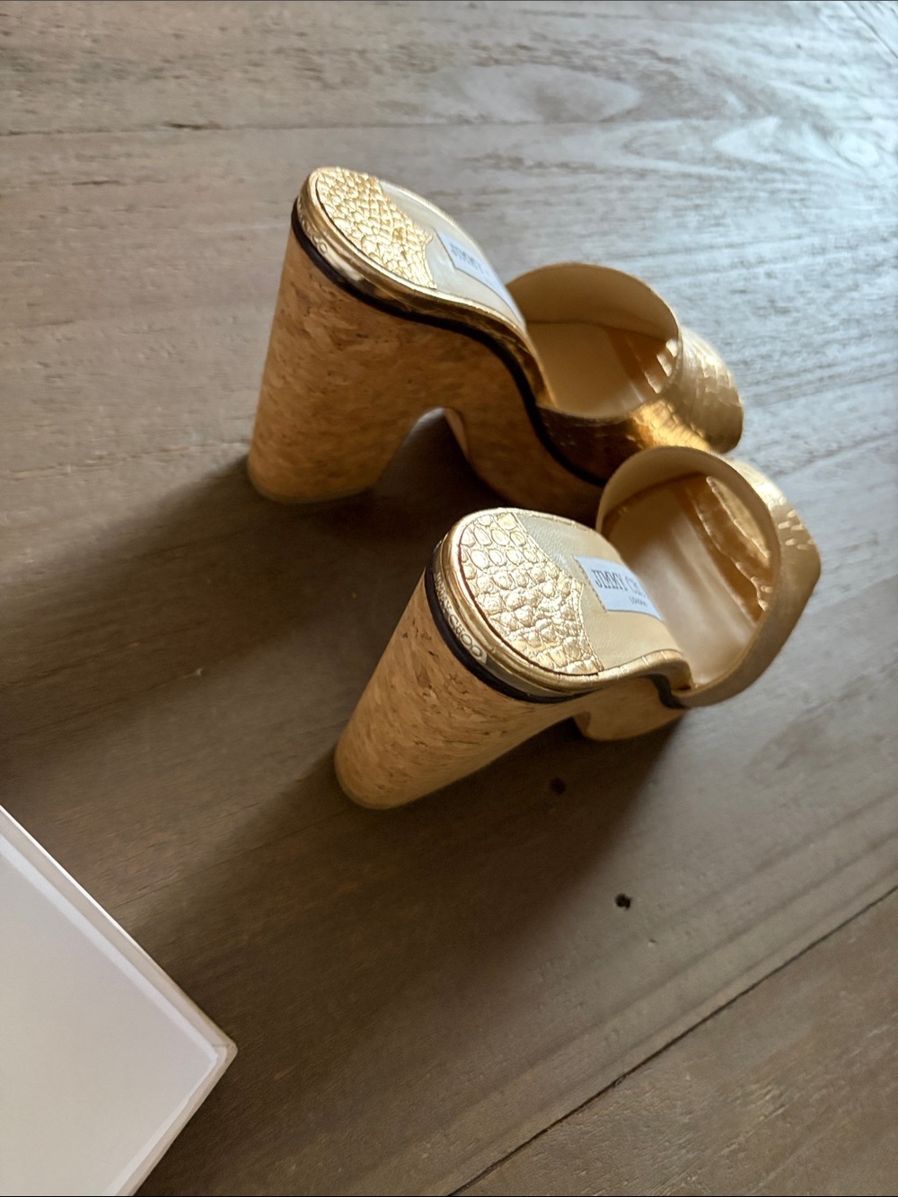 Jimmy Choo Metallic Gold Croc-Embossed Platform Mules - Picture 7 of 7